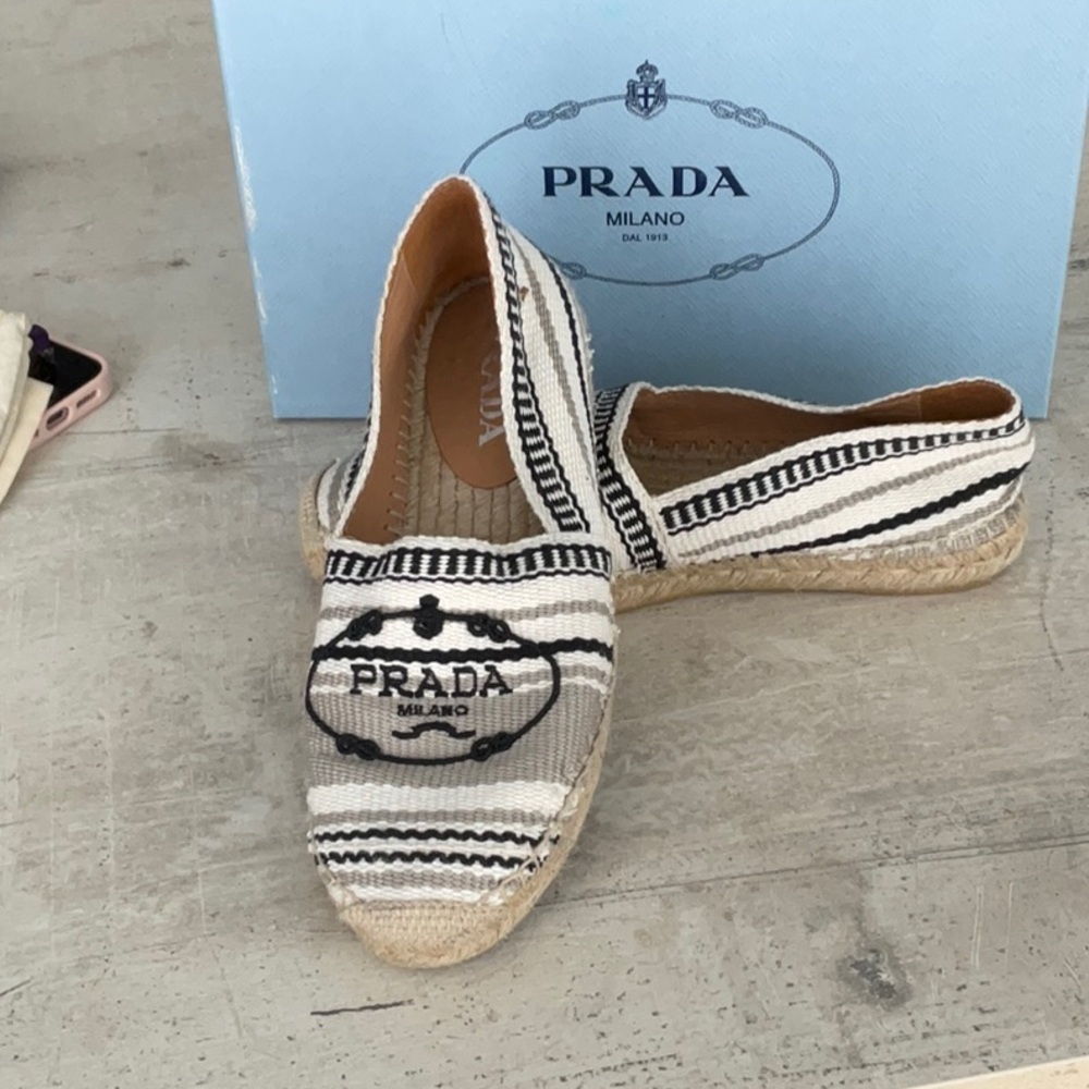 Prada Black and White Espadrille Shoes